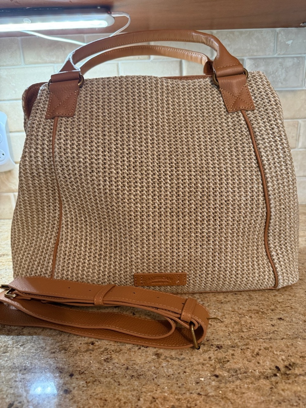 Woven Tan Satchel Handbag with Detachable Strap